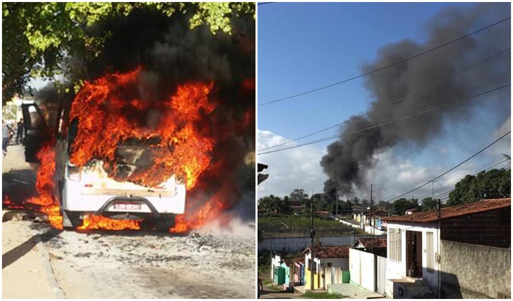 Bandidos incendeiam micro-ônibus em Parnamirim