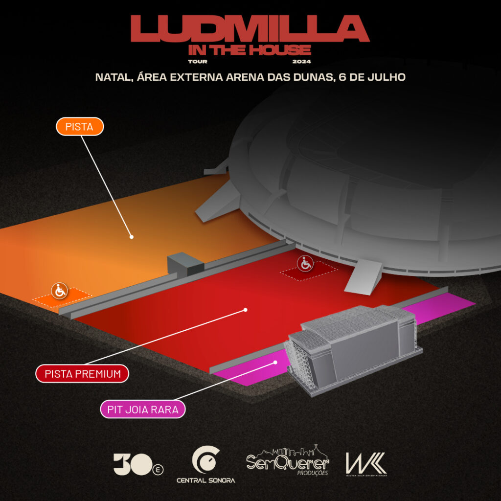 As apresentações terão estrutura imponente para proporcionar a experiência que a cantora e compositora quer entregar para o público (Mapa da turnê de Ludmilla em Natal 2024)