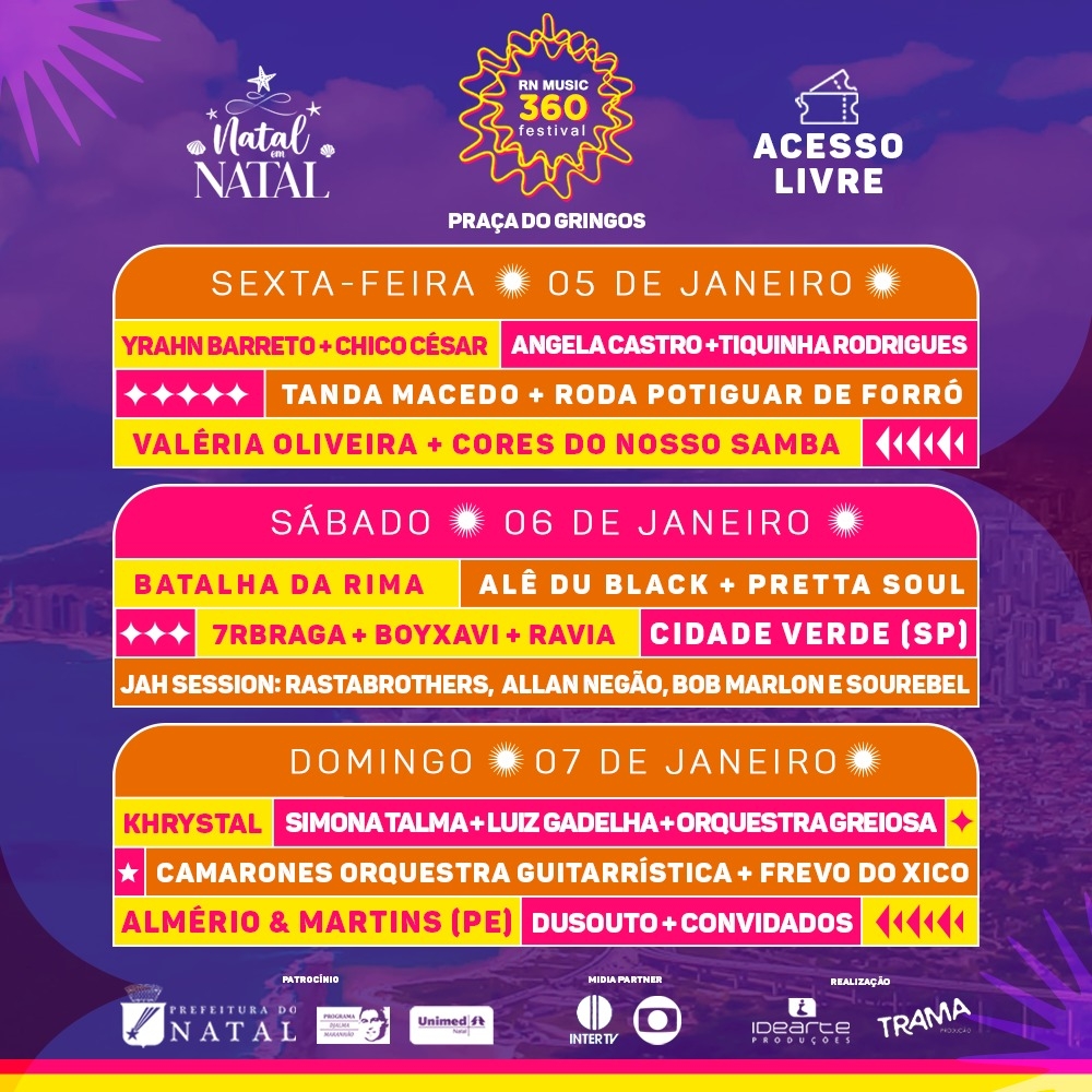 Programação do Natal em Natal: RN Music 360 Festival (Arte: Funcarte)