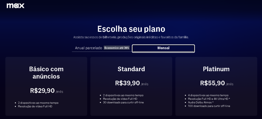 Max anuncia aumento de preços no Brasil a partir de agosto de 2024, com o plano Standard passando a custar R$ 39,90 mensais.