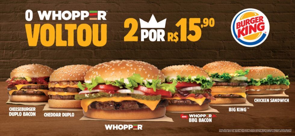 Whopper retorna para a promoção King em Dobro burger king
