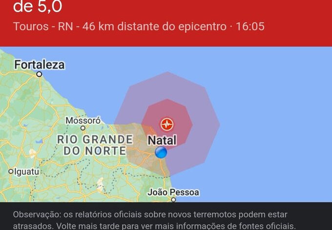Terremoto registrado em Natal RN