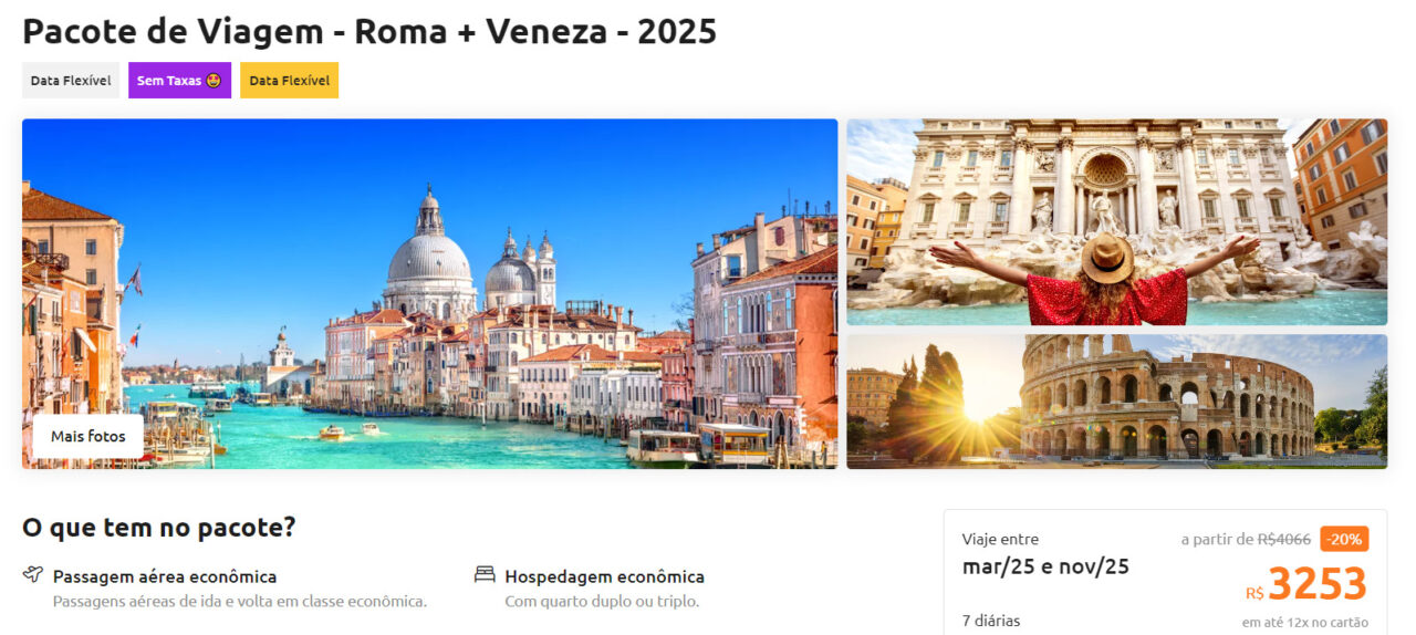 Pacote de Viagem Roma + Veneza 2025