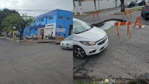 Vazamento de agua abre cratera e interdita trecho de avenida em Nova Descoberta 300x169 34s7jt